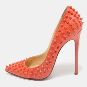 christian louboutin orange leather pigalle spikes pumps size 41