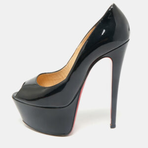 christian louboutin black patent leather vendome 120 peep toe pumps size 38