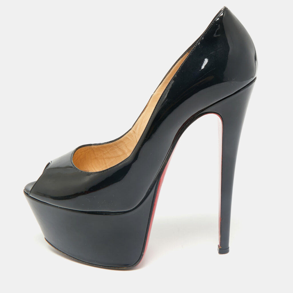 luxury-women-christian-louboutin-used-shoes-p1166077-010.jpg Christian Louboutin Black Patent Leather Vendome 120 Peep Toe Pumps Size 38