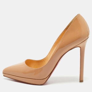 Christian Louboutin Beige Patent Leather Pigalle Plato Pumps Size 38