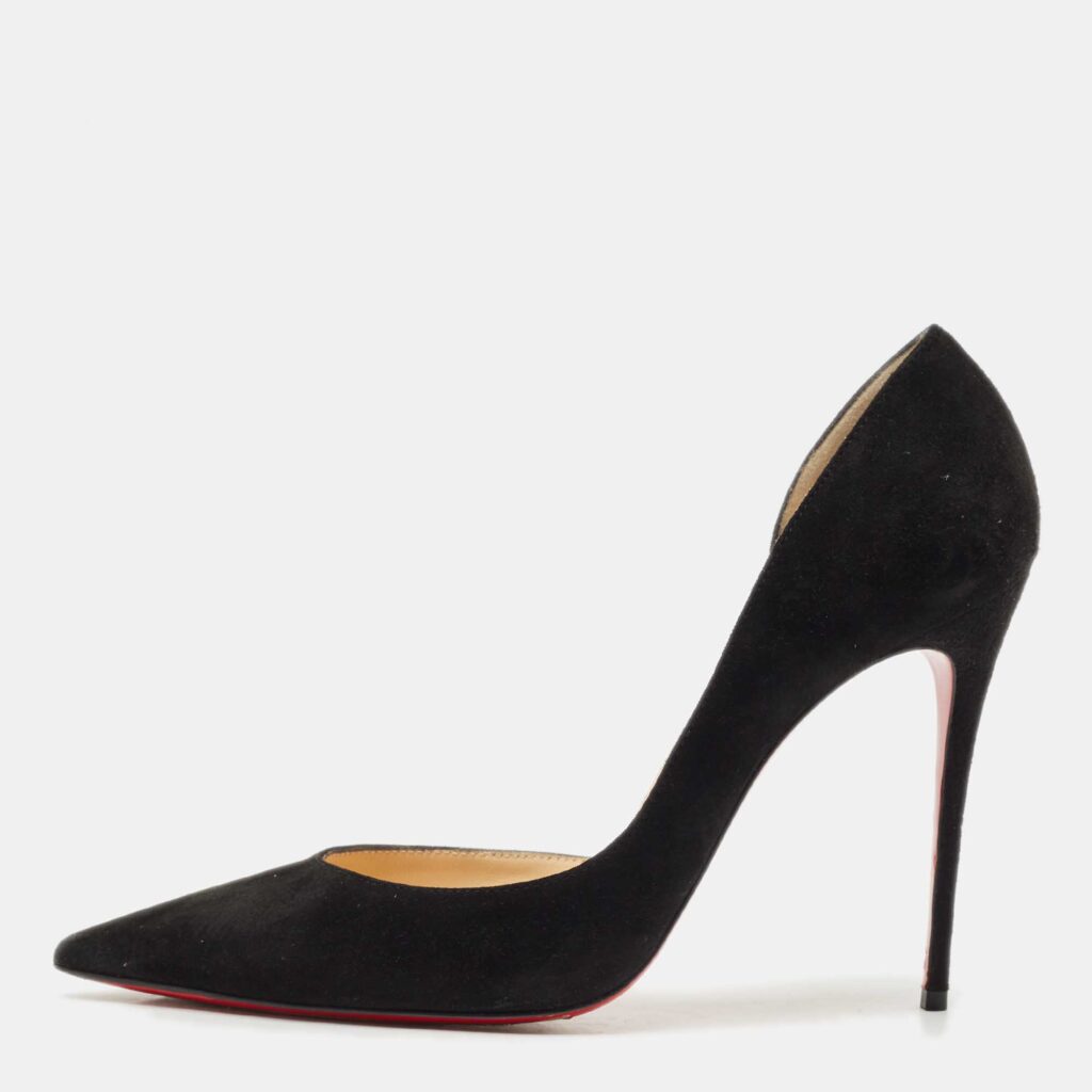 luxury-women-christian-louboutin-used-shoes-p1166516-003 Christian Louboutin Black Velvet Iriza Pointed Toe D'orsay Pumps Size 39