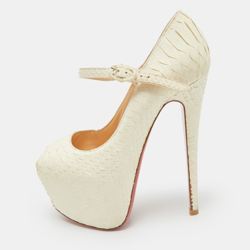 luxury-women-christian-louboutin-used-shoes-p1167338-001 Christian Louboutin White Matte Python Lady Highness Peep Toe Pumps Size 36.5