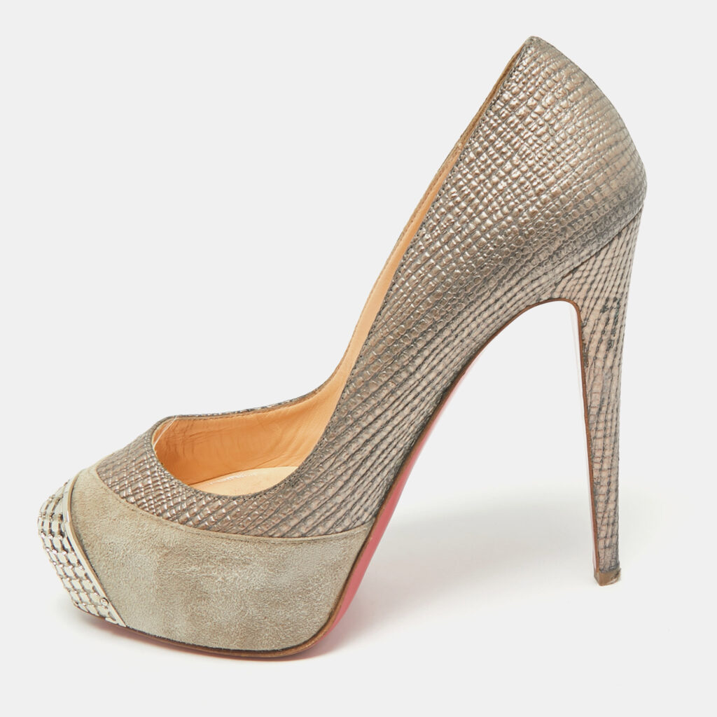 luxury-women-christian-louboutin-used-shoes-p1167869-002.jpg Christian Louboutin Grey Leather and Suede Maggie Platform Pumps Size 37