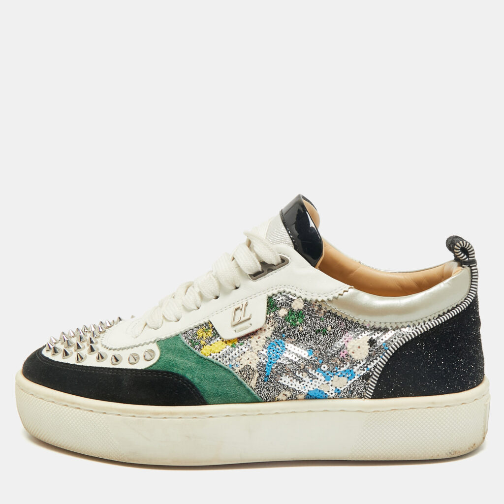 Christian Louboutin Multicolor Leather and Sequin Happyrui Sneakers Size 39