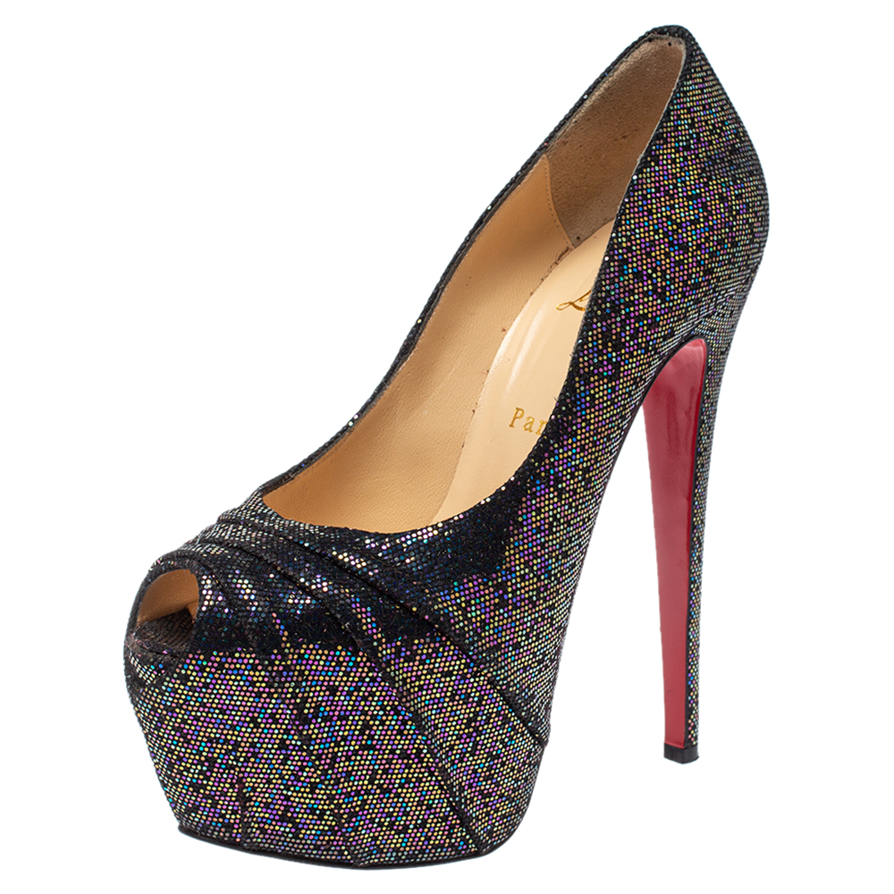 luxury-women-christian-louboutin-used-shoes-p356263-005 Christian Louboutin Black Glitter Fabric Drapesse 160 Spotlight Pumps Size 38