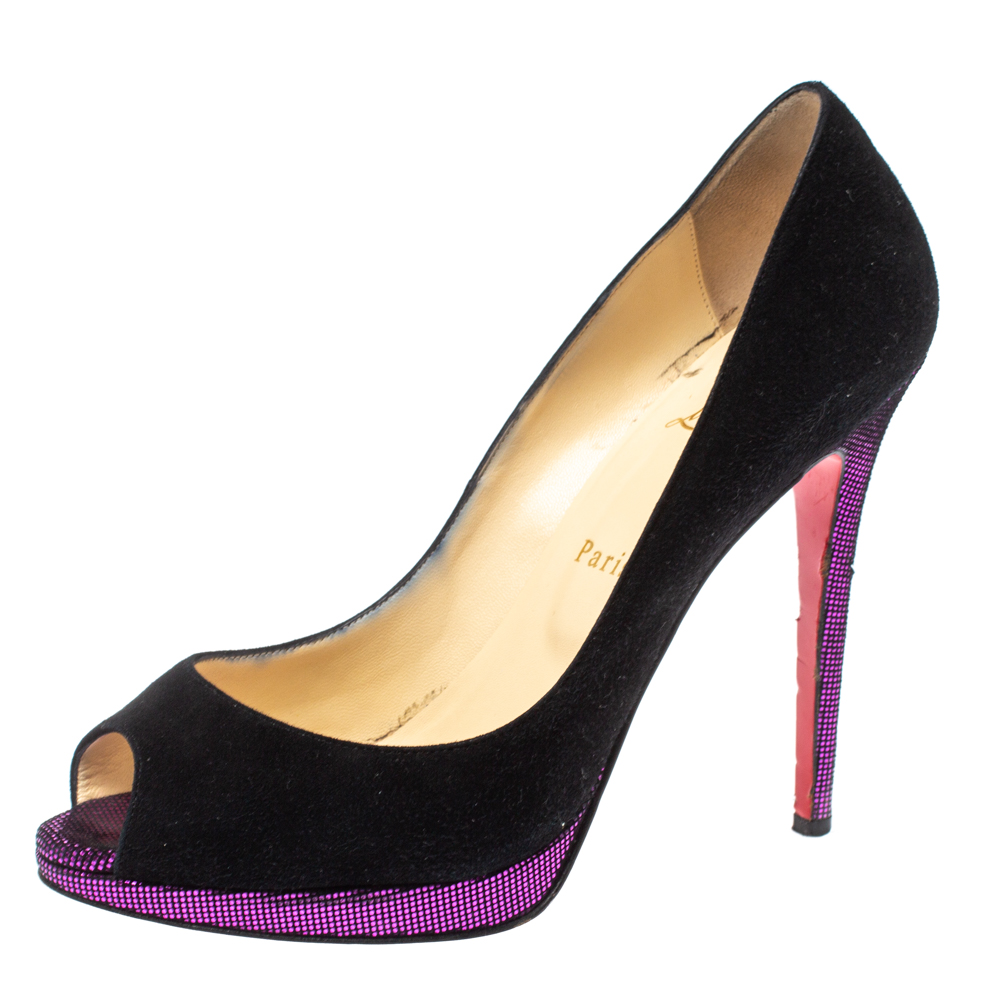 luxury-women-christian-louboutin-used-shoes-p358254-003 Christian Louboutin Black Suede Yolanda Peep Toe Pumps Size 39.5