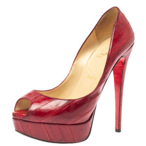 Christian Louboutin Red Eel Leather Lady Peep Toe Platform Pumps Size 39