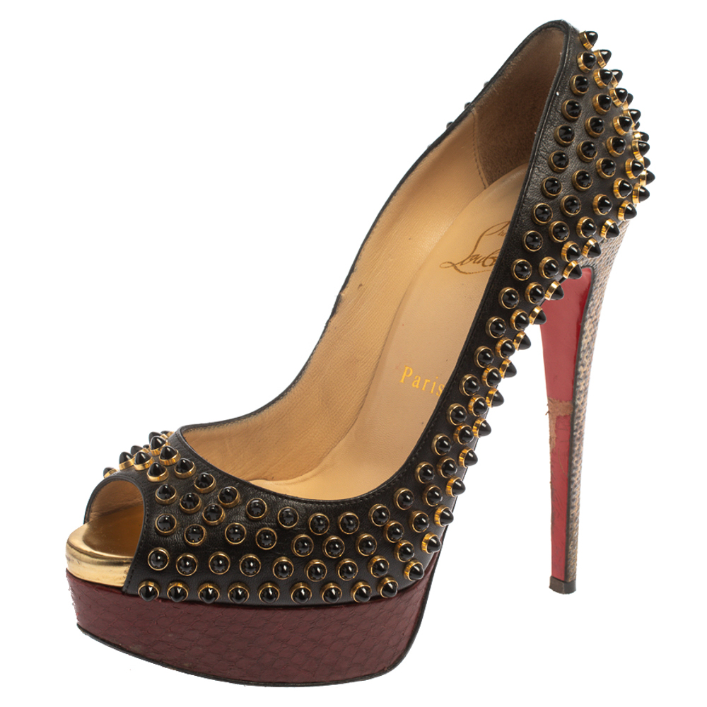 luxury-women-christian-louboutin-used-shoes-p371456-001 Christian Louboutin Multicolor Leather, Snakeskin and Lizard Lady Cabo Beaded Pumps Size 37