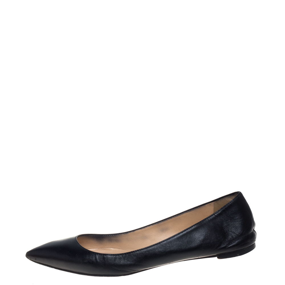 luxury-women-christian-louboutin-used-shoes-p392682-004 Christian Louboutin Black Leather Ballalla Pointed Toe Flats Size 37