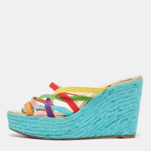 Christian Louboutin Multicolor Fabric Crepon 110 Espadrille Wedge Platform Sandals Size 40