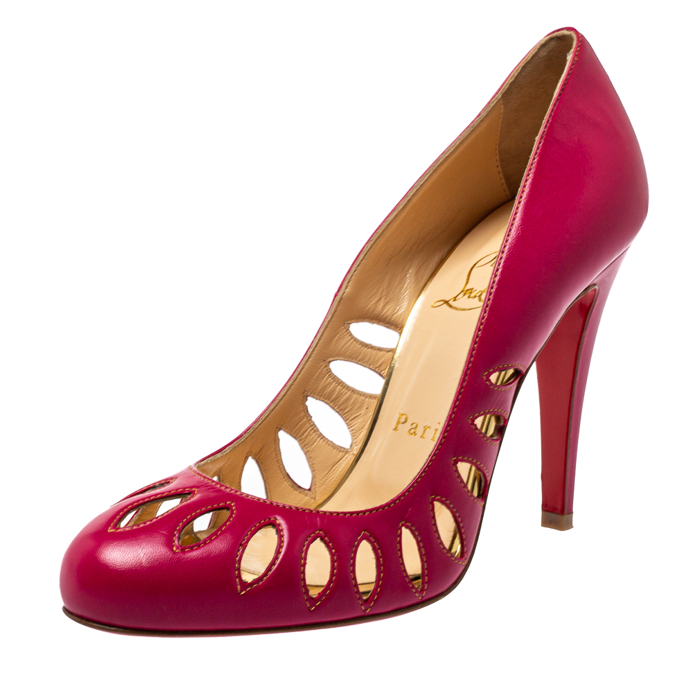 luxury-women-christian-louboutin-used-shoes-p400332-004 Christian Louboutin Pink Leather Laser Cut Pumps Size 36.5