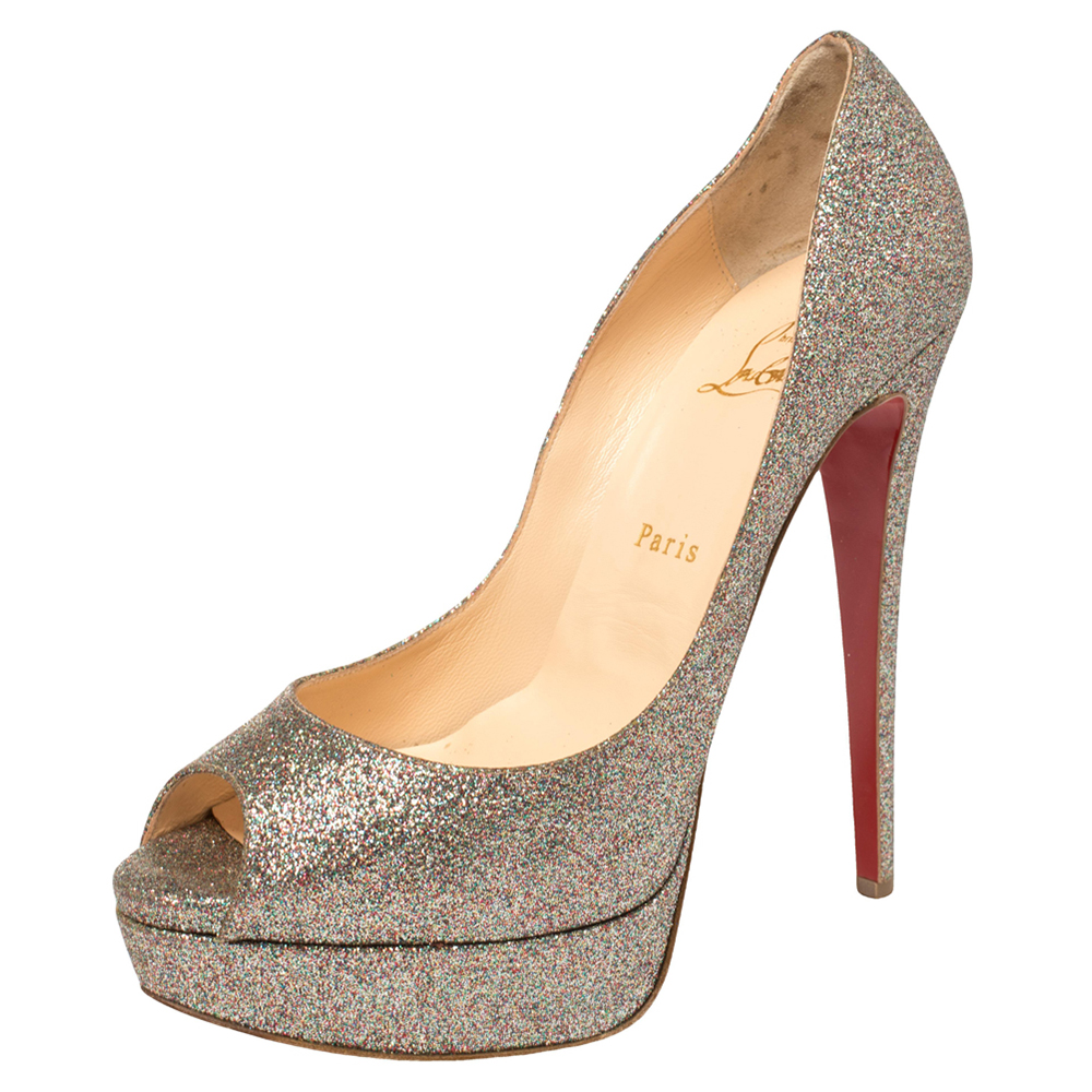 luxury-women-christian-louboutin-used-shoes-p402253-002 Christian Louboutin Multicolor Glitter Lady Peep Toe Pumps Size 40
