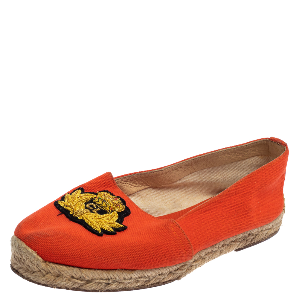 luxury-women-christian-louboutin-used-shoes-p404266-001 Christian Louboutin Orange Canvas Espadrille Flats Size 36