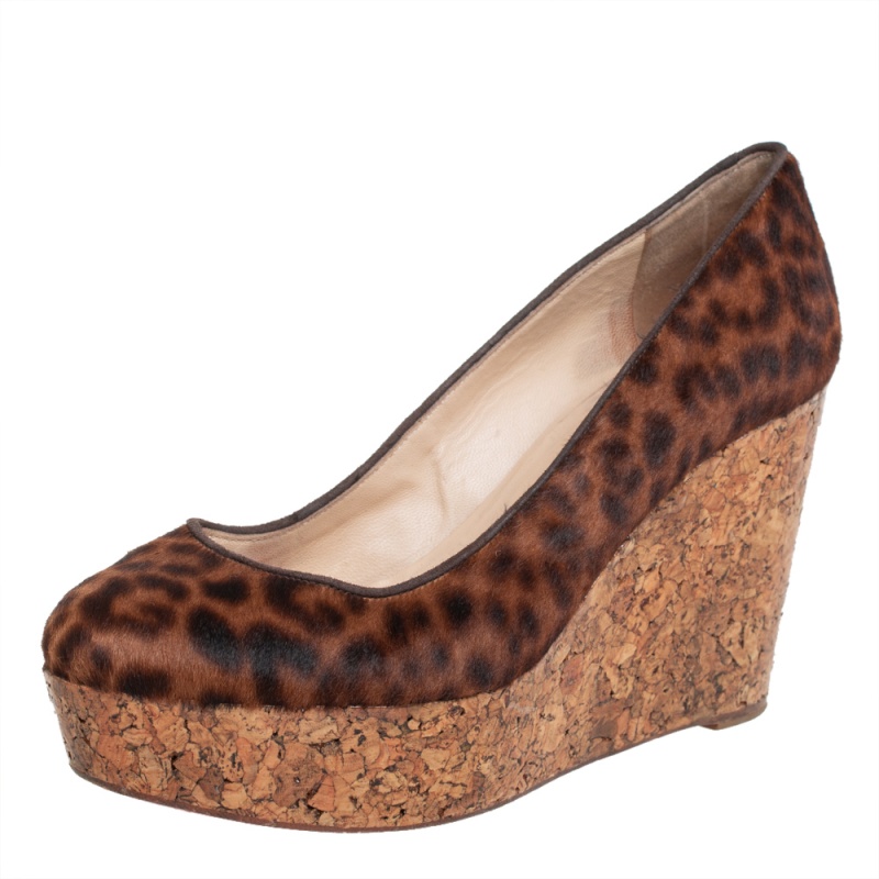 luxury-women-christian-louboutin-used-shoes-p404580-1615873279-006 Christian Louboutin Brown Leopard Print Pony Hair Coroclic Cork Wedge Platform Pumps Size 38