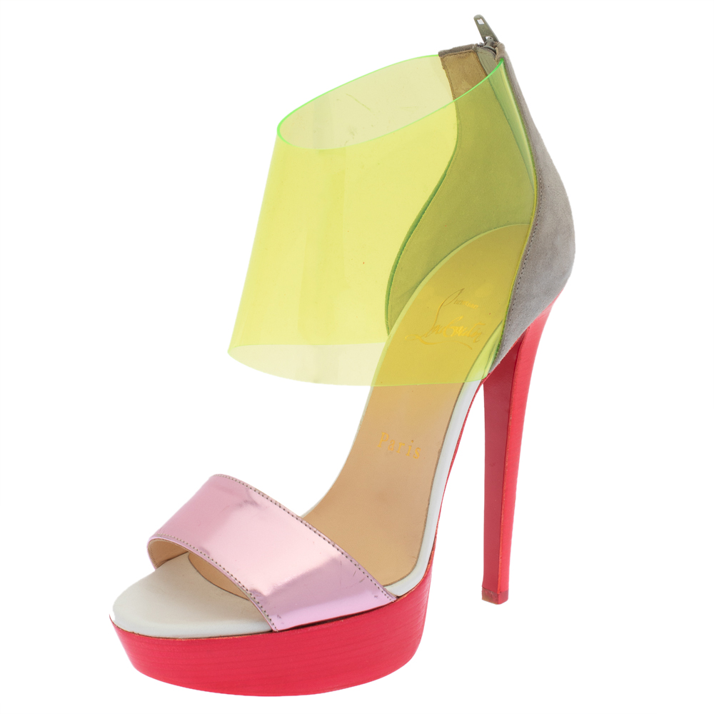 luxury-women-christian-louboutin-used-shoes-p424717-009 Christian Louboutin Multicolor Leather And PVC Dufoura Platform Sandals Size 36