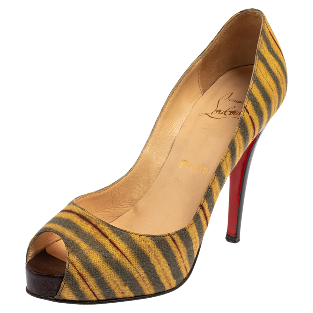 luxury-women-christian-louboutin-used-shoes-p426833-004 Christian Louboutin Multicolor Canvas Very Prive Peep Toe Pumps Size 36.5