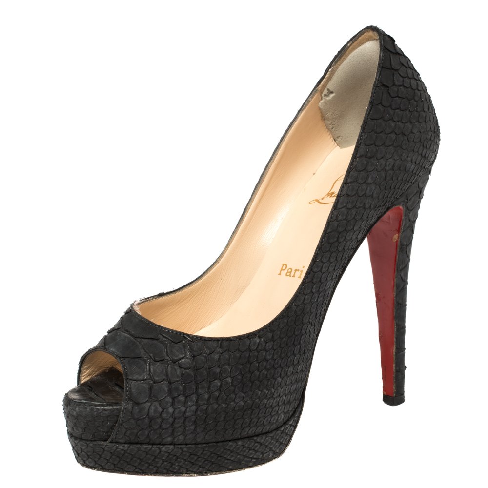 luxury-women-christian-louboutin-used-shoes-p435083-006 Christian Louboutin Black Python Very Prive Peep Toe Pumps Size 35