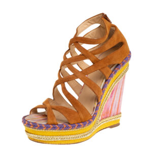 Christian Louboutin Brown Suede Caged Espadrille Tosca Wedge Sandals Size 39