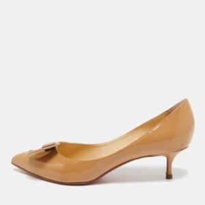 Christian Louboutin Beige Patent Leather And Mesh Madame Mouse Pointed Toe Pumps Size 38