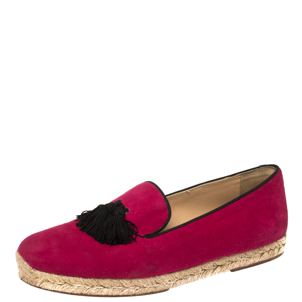 luxury-women-christian-louboutin-used-shoes-p454584-007 Christian Louboutin Pink Suede Cheetah Tassel Espadrilles Size 39