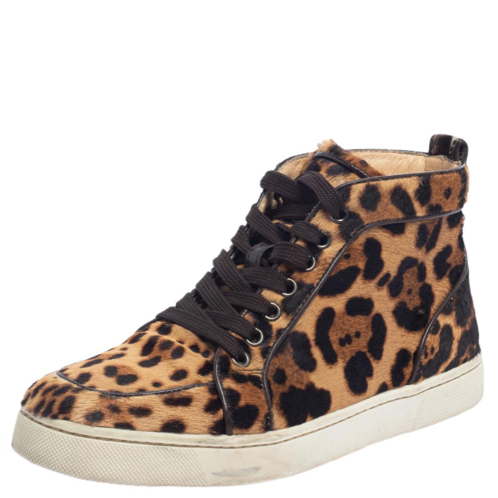 luxury-women-christian-louboutin-used-shoes-p459762-006 Christian Louboutin Brown/Beige Pony Hair Rantus Orlato High Top Sneakers Size 37.5