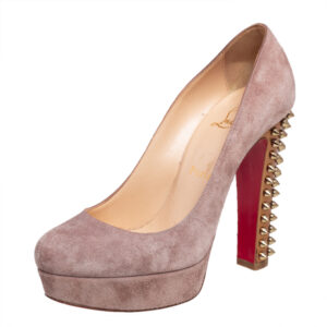 Christian Louboutin Beige Suede Spiked Platform Pumps Size 37