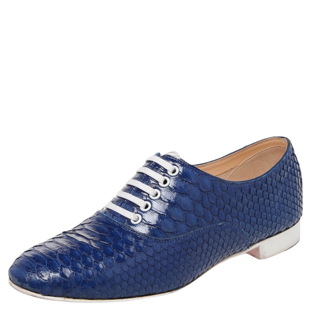 luxury-women-christian-louboutin-used-shoes-p482534-006 Christian Louboutin Blue Python Leather Alfred Oxfords Size 35.5