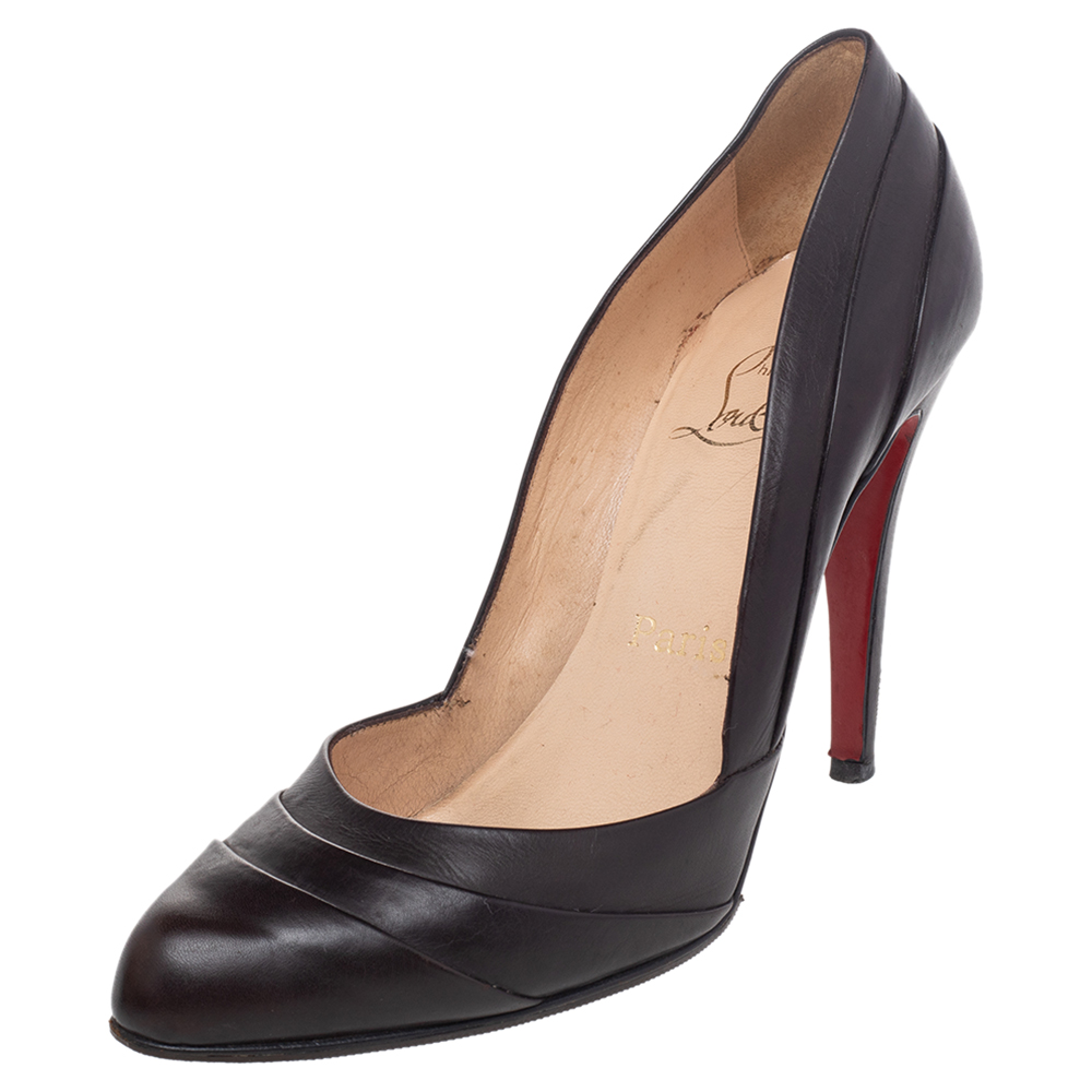 luxury-women-christian-louboutin-used-shoes-p486965-003 Christian Louboutin Dark Brown Leather Armadillo Pumps Size 38.5