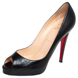 Christian Louboutin Black Leather Very Prive Peep Toe Pumps Size 38.5