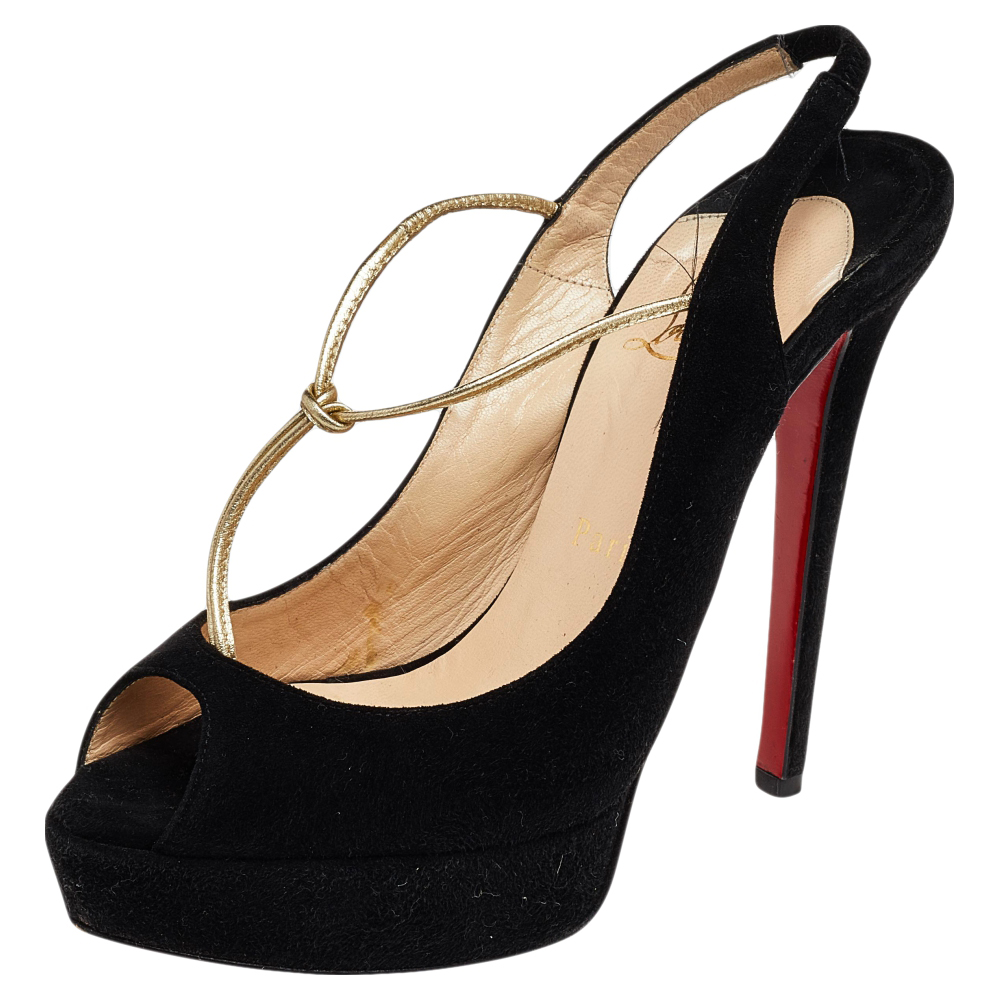 luxury-women-christian-louboutin-used-shoes-p495422-003 Christian Louboutin Black Suede Alta Spritney Slingback Pumps Size 36.5