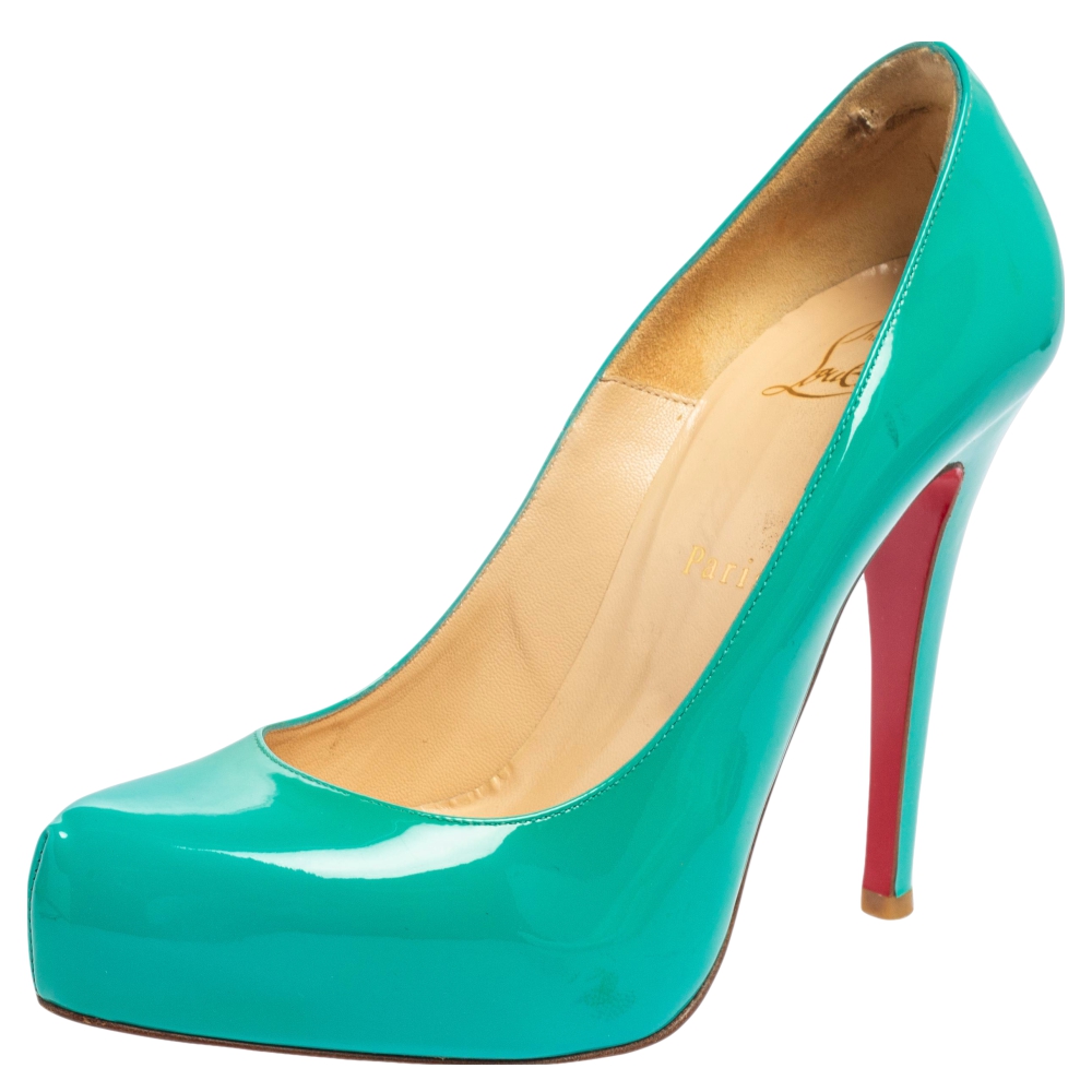 luxury-women-christian-louboutin-used-shoes-p499942-006 Christian Louboutin Turquoise Patent Leather Rolando Platform Pumps Size 37
