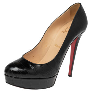 Christian Louboutin Black Crocodile Leather Bianca Platform Pumps Size 39.5