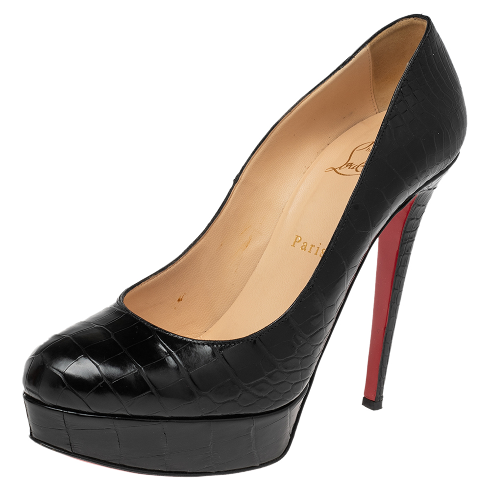 luxury-women-christian-louboutin-used-shoes-p504219-008-2 Christian Louboutin Black Crocodile Leather Bianca Platform Pumps Size 39.5