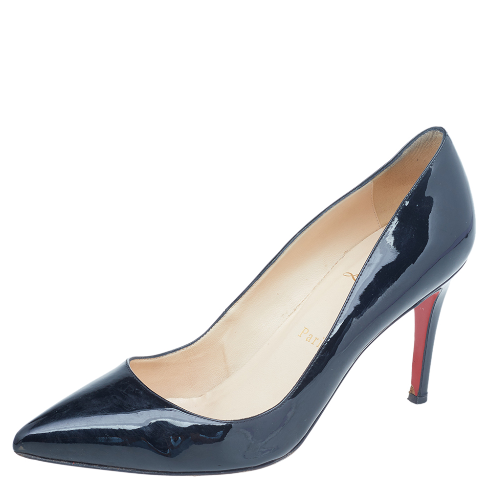 luxury-women-christian-louboutin-used-shoes-p517184-003-1 Christian Louboutin Black Patent Leather Decollete 554 Pointed Toe Pumps Size 39