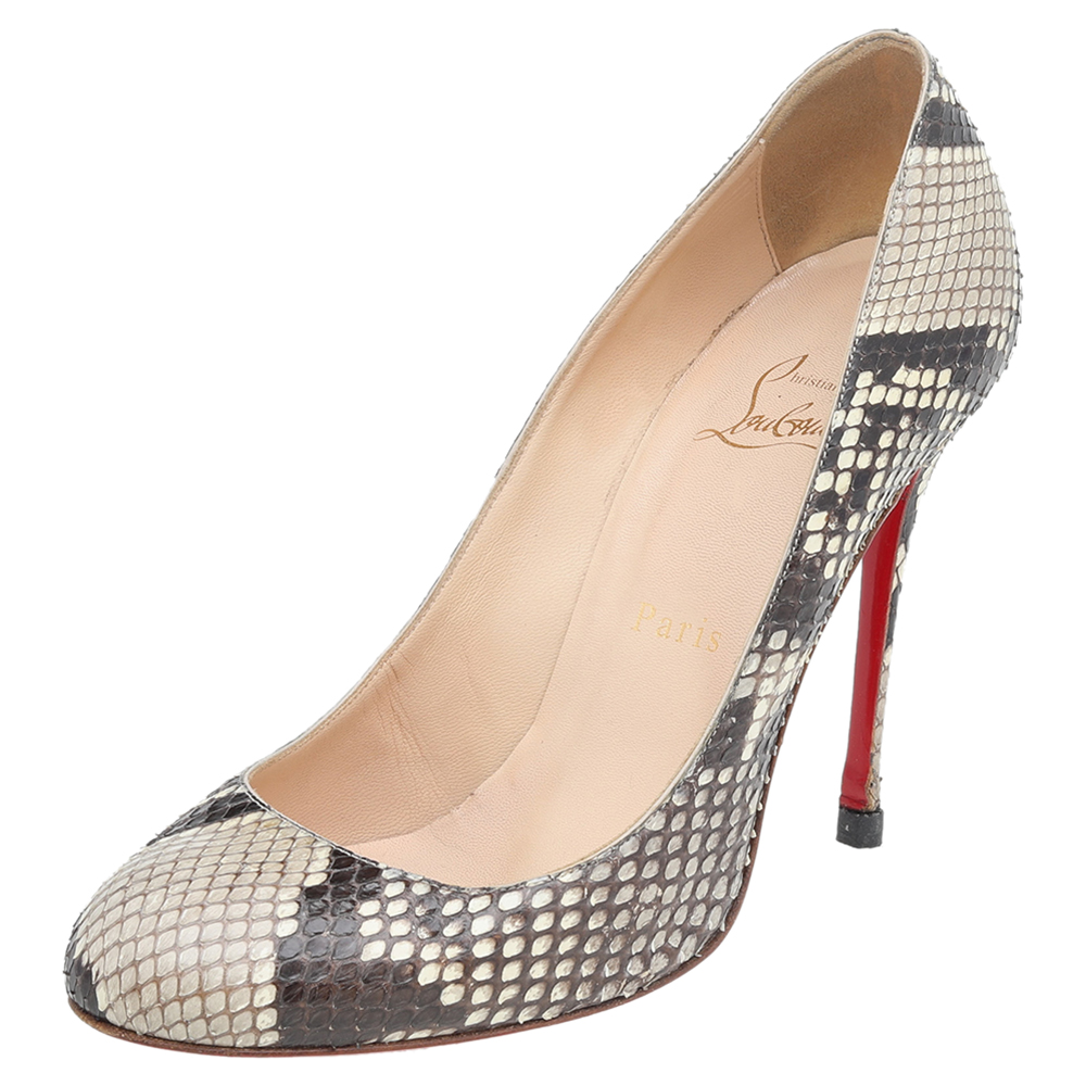 luxury-women-christian-louboutin-used-shoes-p518686-008-2 Christian Louboutin Beige-Brown Python Leather Simple Pumps Size 37