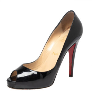 Christian Louboutin Black Patent Leather Very Prive Peep Toe Platform Pumps Size 38