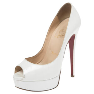 Christian Louboutin White Patent Leather Lady Peep  Pumps Size 35.5