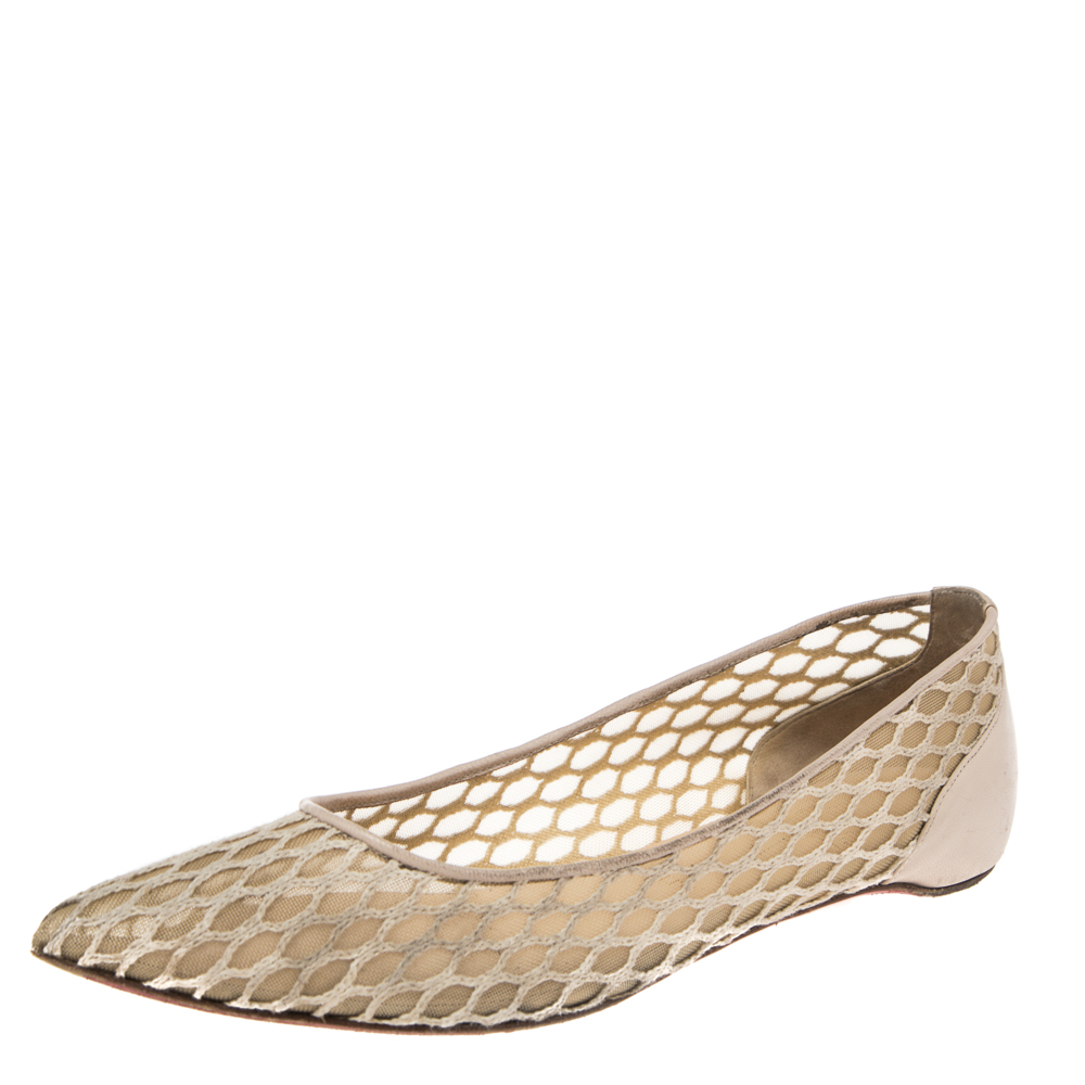 luxury-women-christian-louboutin-used-shoes-p534373-006-1 Christian Louboutin Beige Leather And Mesh Ballet Flats Size 36.5