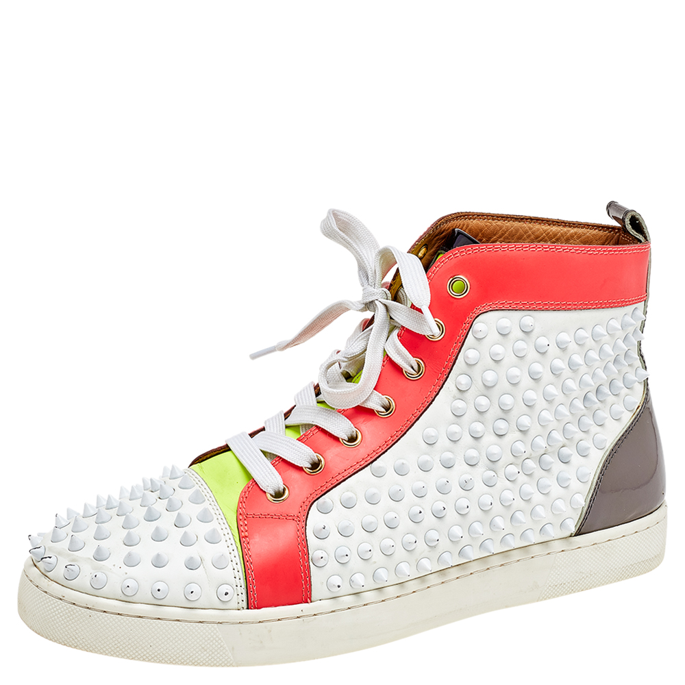 luxury-women-christian-louboutin-used-shoes-p543765-004-2 Christian Louboutin Multicolor Leather And Patent Louis Spikes Lace Up High Top Sneakers Size 43