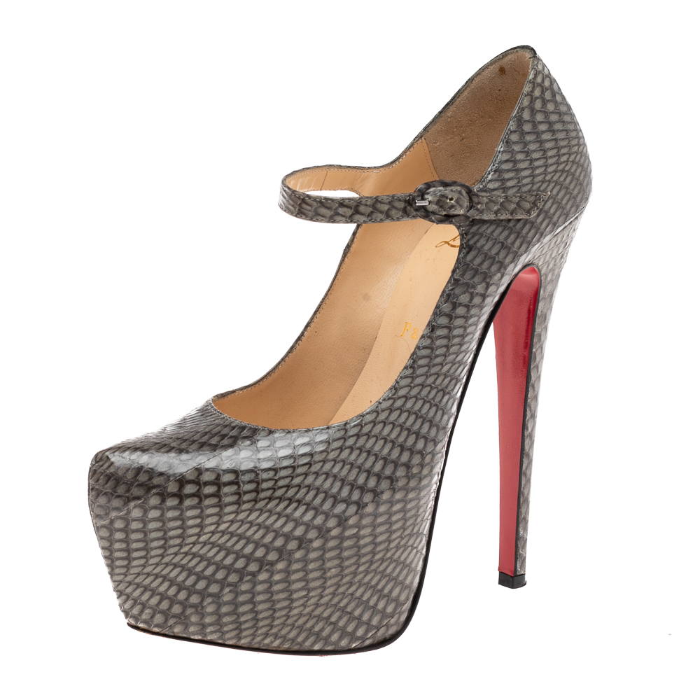 luxury-women-christian-louboutin-used-shoes-p551212-007-1 Christian Louboutin Grey Snakeskin Lady Daf Platform Pumps Size 37.5