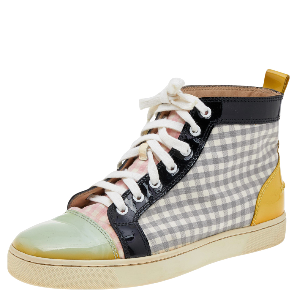 luxury-women-christian-louboutin-used-shoes-p551310-006-2 Christian Louboutin Multicolor Patent Leather and Tartan Louis Flat High Top Sneakers Size 40