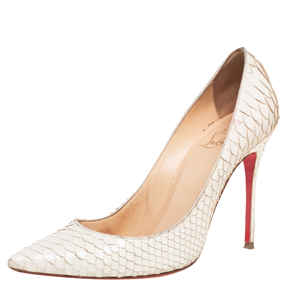 luxury-women-christian-louboutin-used-shoes-p551382-002 Christian Louboutin White Python So Kate Pointed toe Pumps Size 37