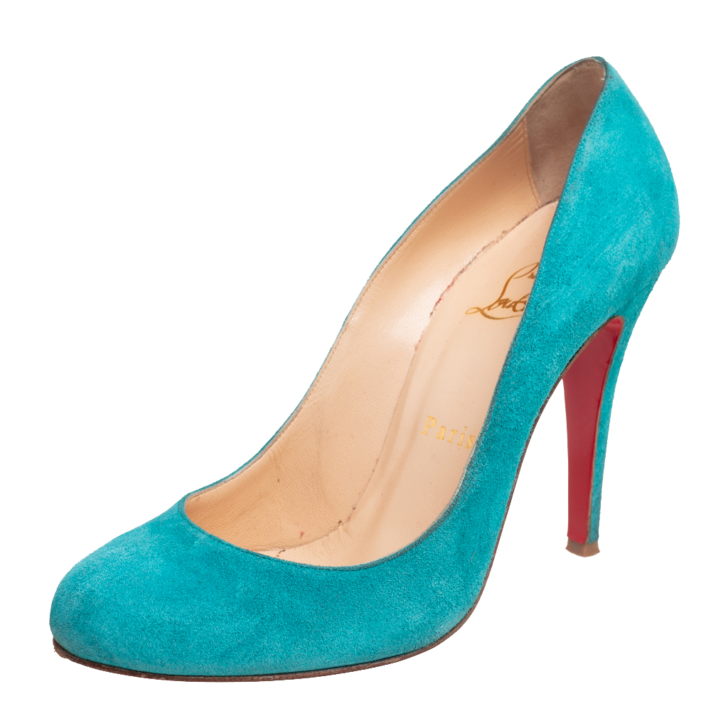 luxury-women-christian-louboutin-used-shoes-p551426-003-2 Christian Louboutin Blue Suede Simple Pumps Size 37.5