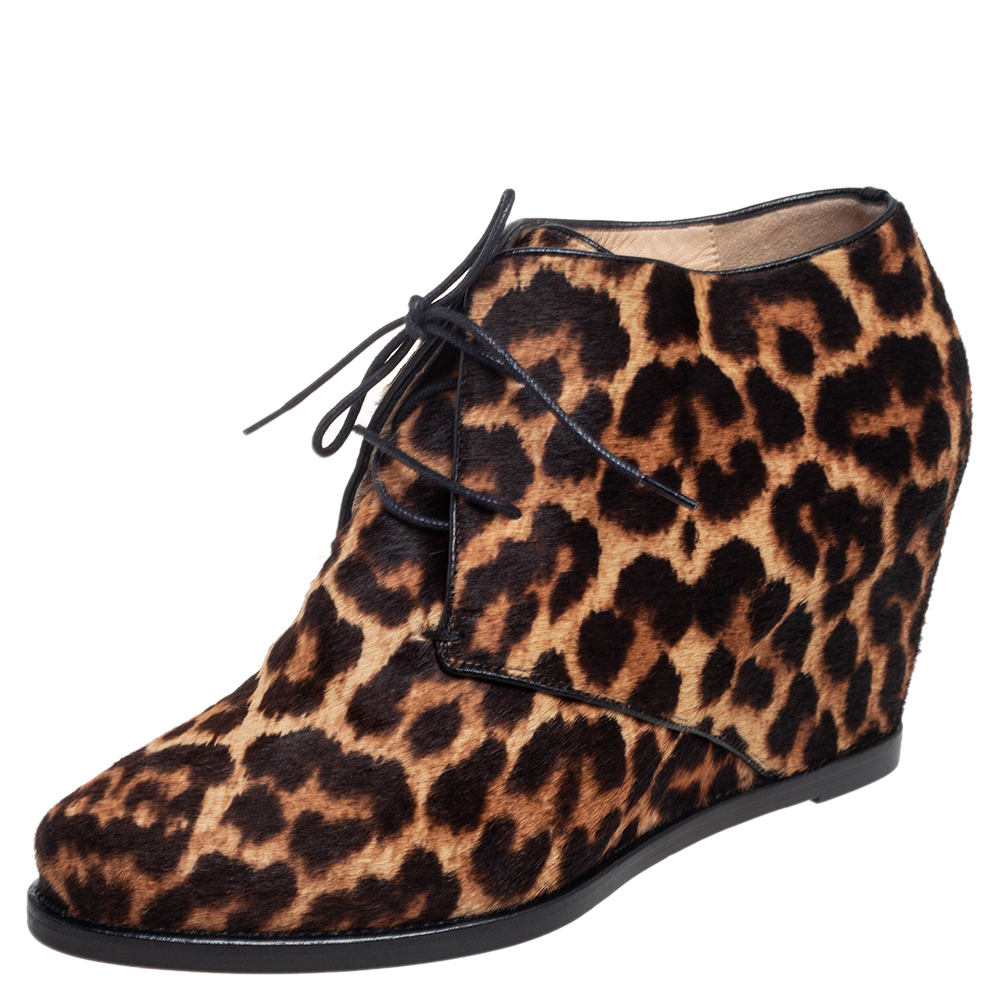 luxury-women-christian-louboutin-used-shoes-p551678-002-2 Christian Louboutin Brown Leopard Print Calf Hair Lady Schuss Wedge Ankle Boots Size 38