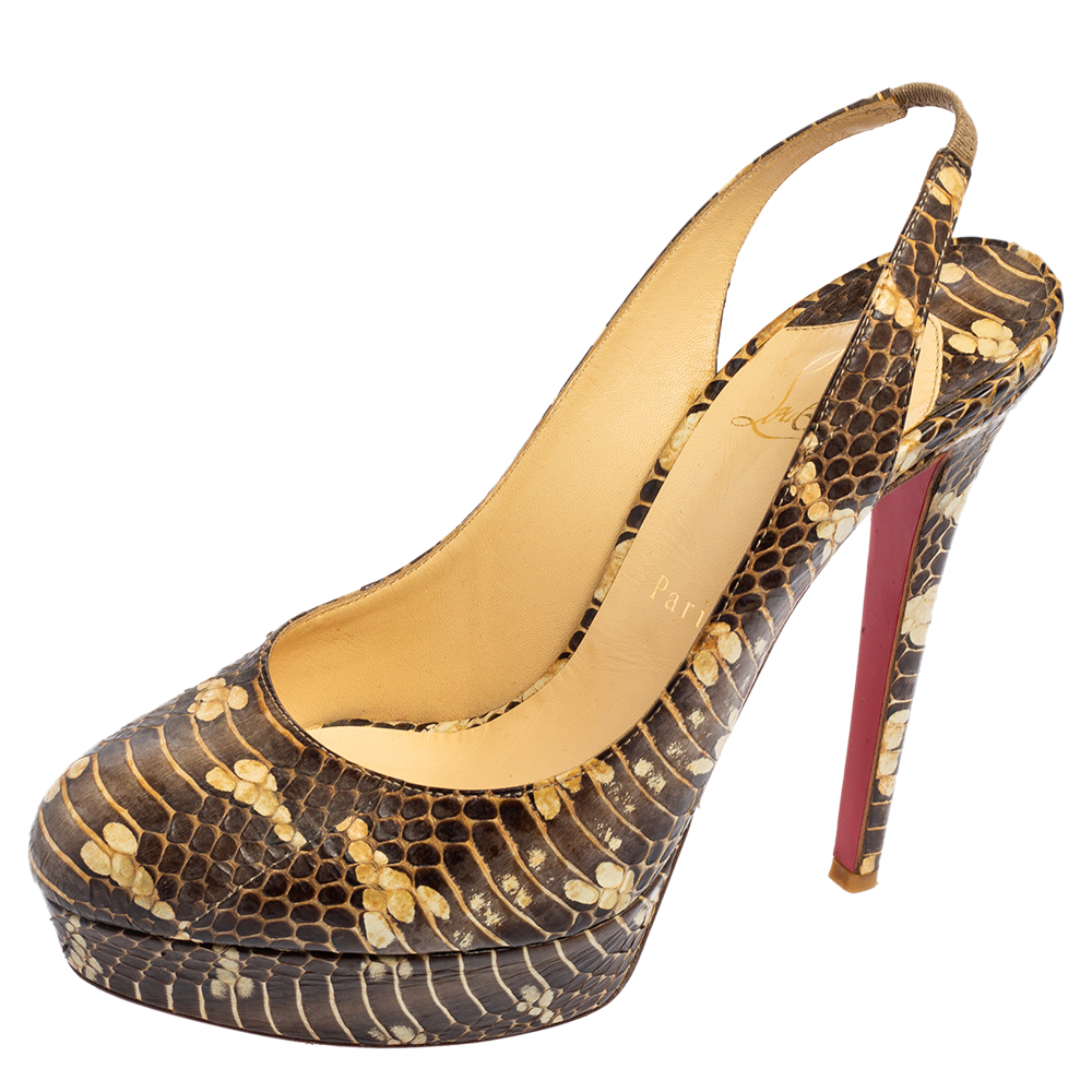 luxury-women-christian-louboutin-used-shoes-p556077-005-2 Christian Louboutin Brown Snakeskin Bianca Slingback Platform Pumps Size 40