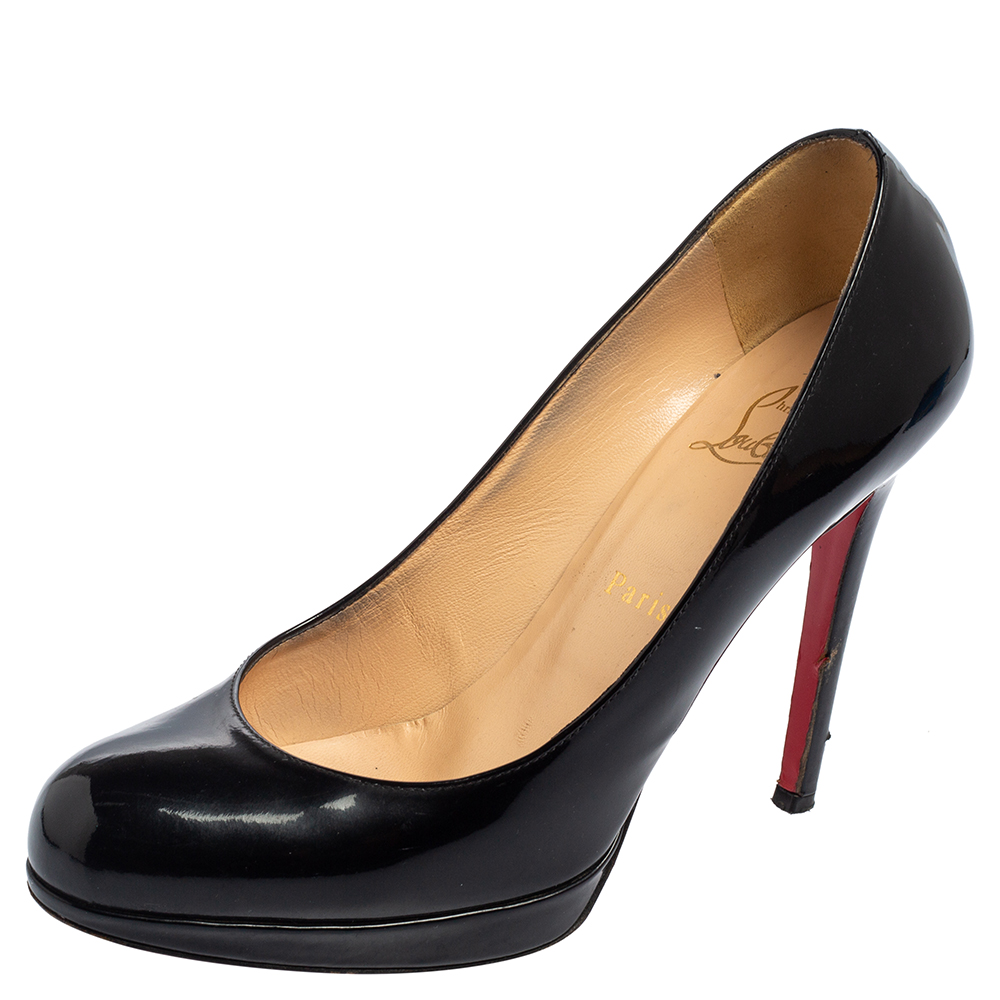 luxury-women-christian-louboutin-used-shoes-p560370-001-2 Christian Louboutin Black Patent Leather New Simple Platform Pumps Size 38.5