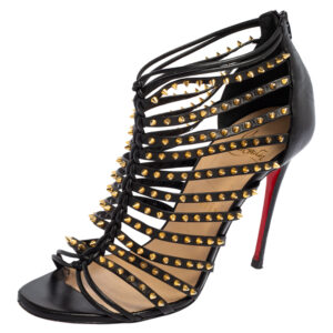 Christian Louboutin Black Studded Leather Millaclou Sandals Size 37