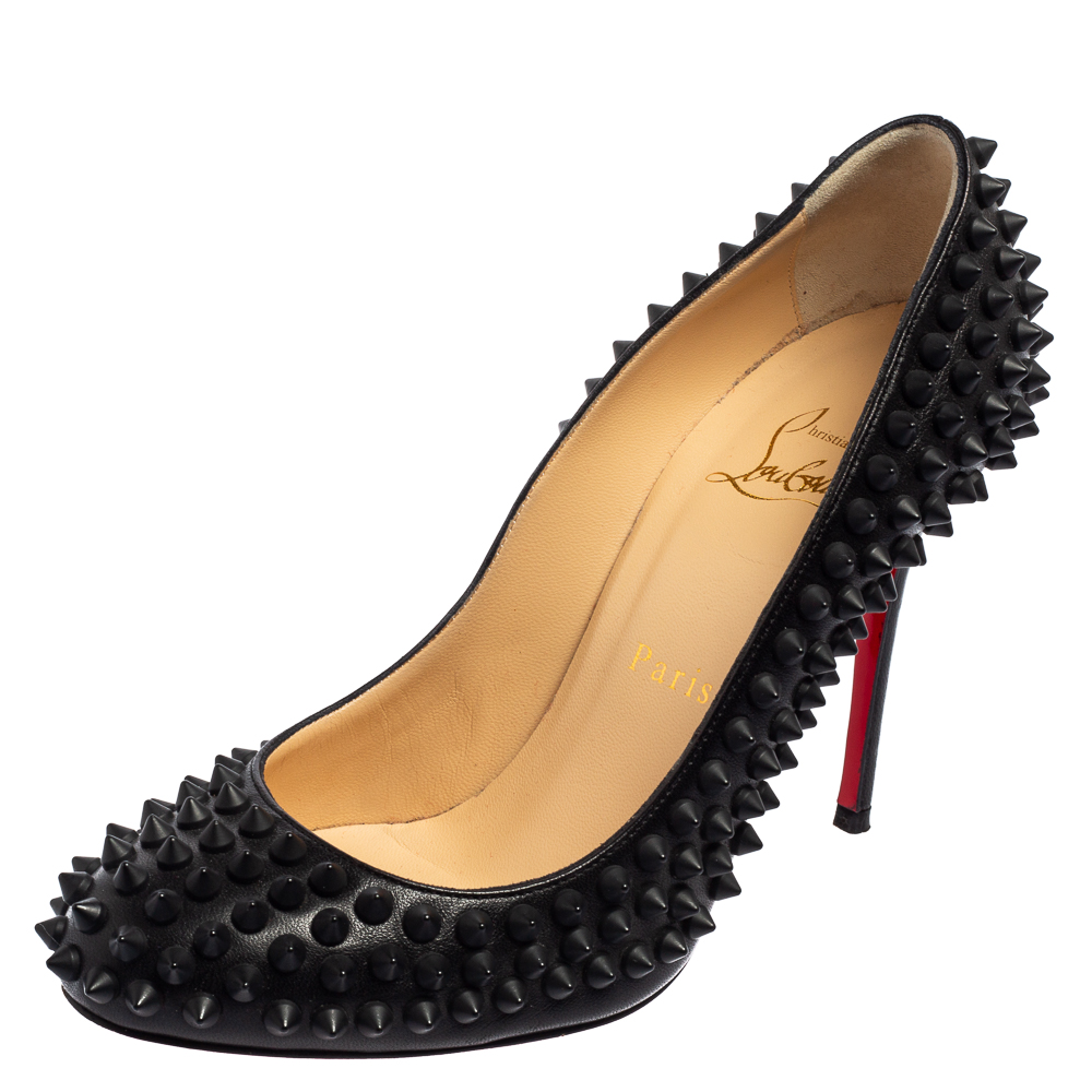 luxury-women-christian-louboutin-used-shoes-p564034-004-2 Christian Louboutin Black Leather Fifi Spikes Pumps Size 36