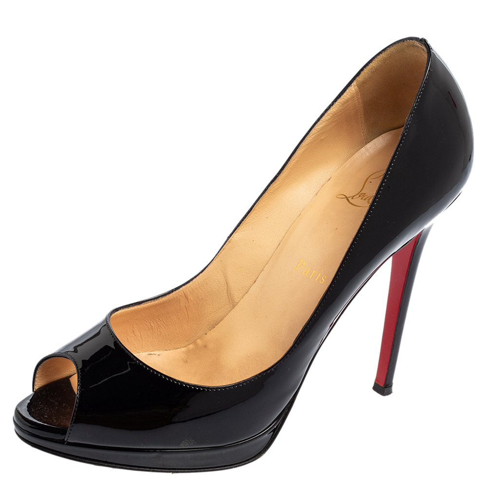 luxury-women-christian-louboutin-used-shoes-p568347-005-2 Christian Louboutin Black Patent Leather Peep-Toe Platform Pumps Size 40