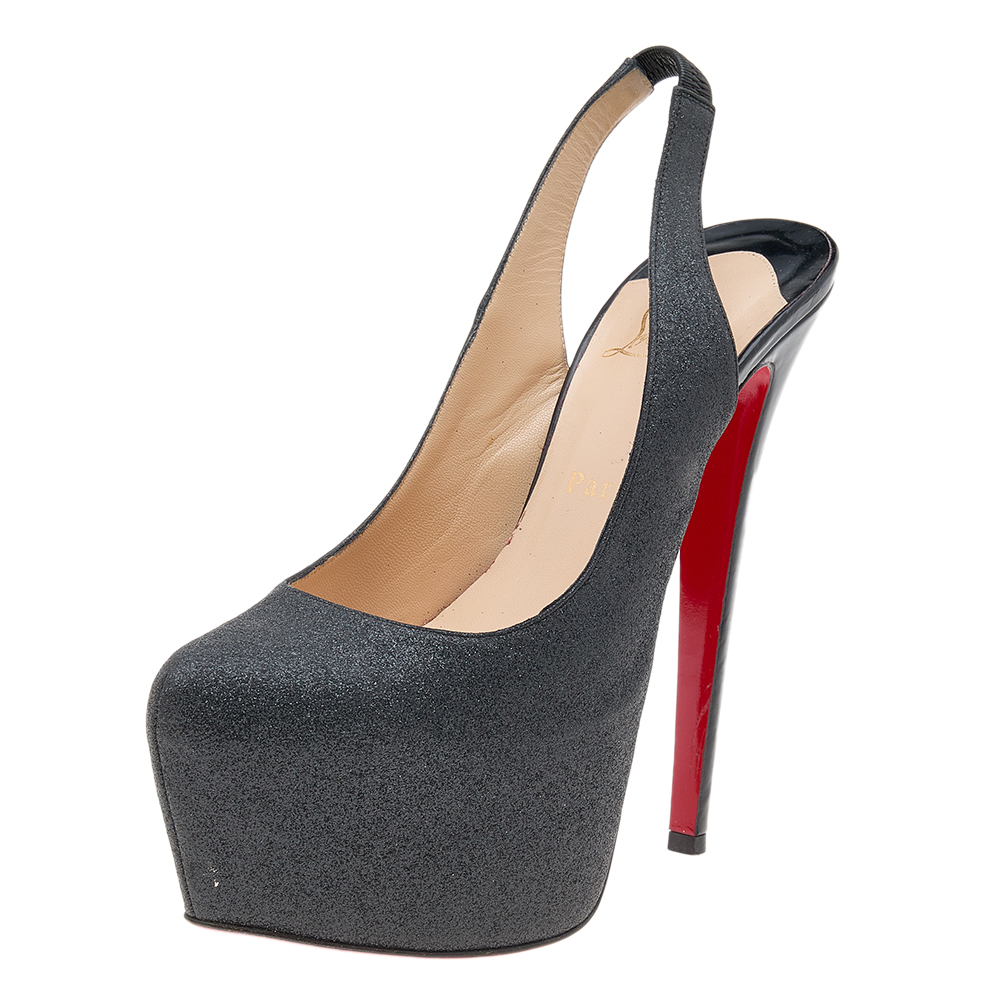 luxury-women-christian-louboutin-used-shoes-p586358-006-2 Christian Louboutin Dark Grey Glitter Slingback Platform Sandals Size 39